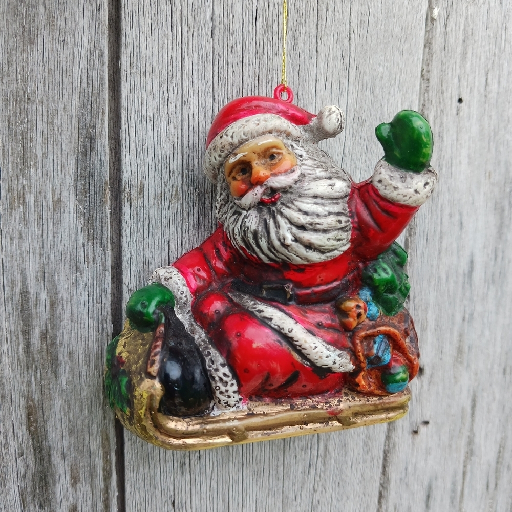 Vintage Blow Mold Sledding Santa Claus‎ Christmas Hanging Ornament Holiday - Picture 2 of 7
